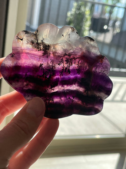 fluorite bowl fire quartz crystal purple pink crystal home decor sea shell dish ocean magic altar piece cancer gift for pisces ocean aesthetic