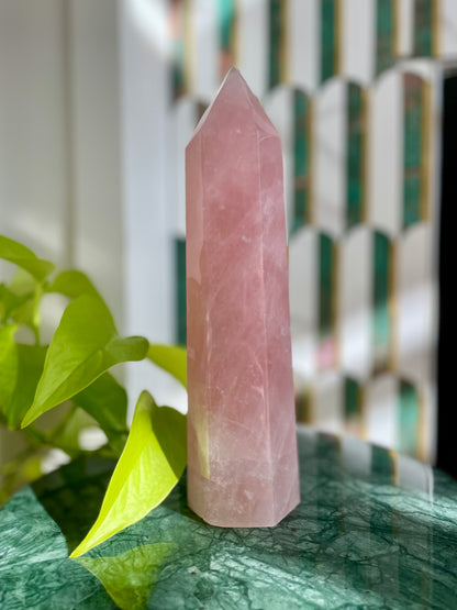 Rose Quartz Tower Statement Piece Pink Crystal Decor Healing Crystal Meditation Tool Home Decor Crystal Display Spiritual Gift 9 inch