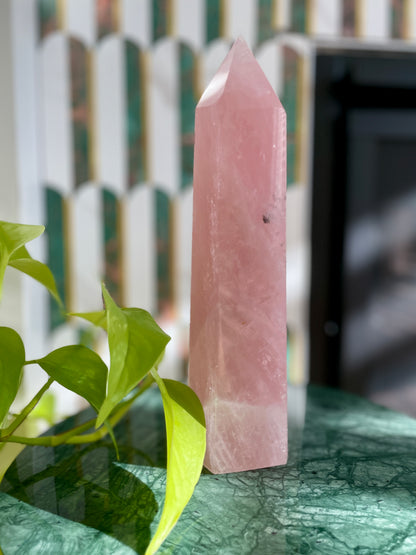 Crystal Tower Rose Quartz Obelisk Heart Chakra Crystal Love Stone Crystal Healing Energy Healing Meditation Aids Natural Rose Quartz 9 inch