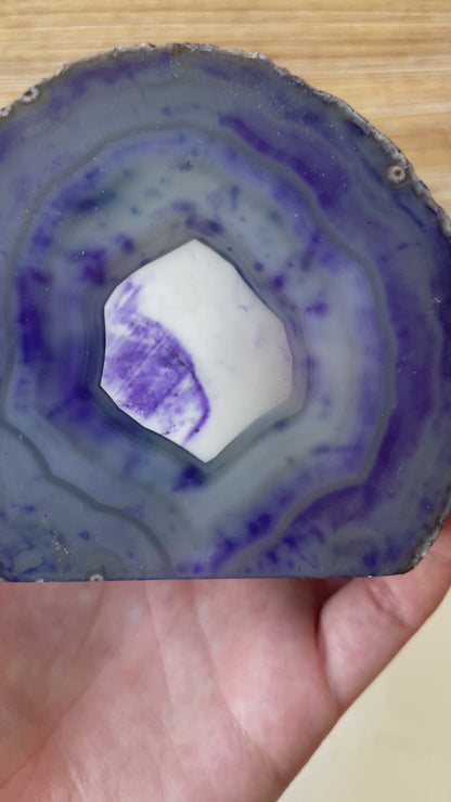 Sparkly Violet Dragon Vein Agate Slab Half Polished Half Raw from Brazil (Dyed)