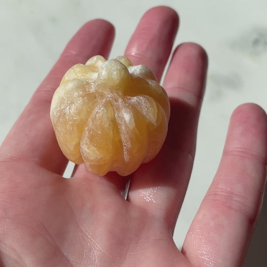 honey calcite pumpkin figurine spooky crystal carving gift for fall lover orange calcite crystal autumn gift