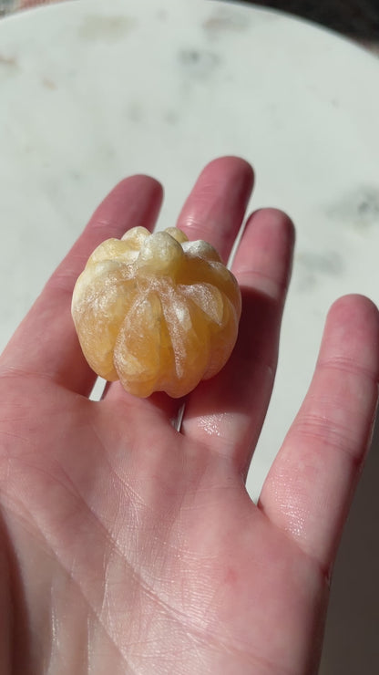 honey calcite pumpkin figurine spooky crystal carving gift for fall lover orange calcite crystal autumn gift