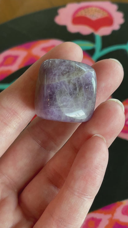 One (1) Amethyst Hand Carved Crystal Cube