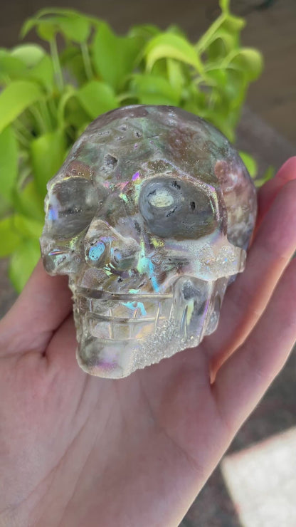 Aura Sphalerite Crystal Skull With Druzy and Rainbows