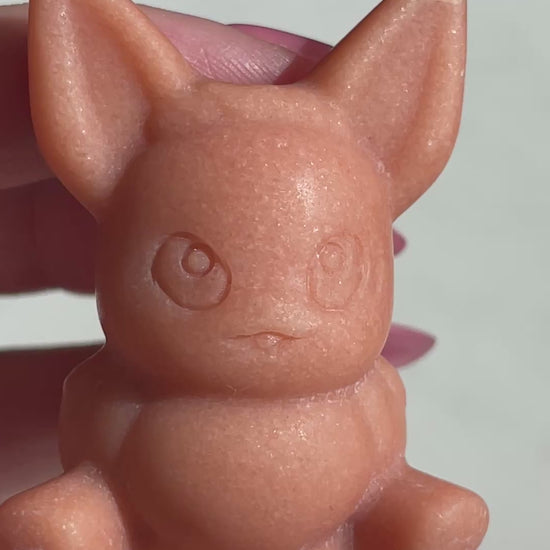 Pokémon figurine Evee carving jade crystal Evee orange jade display collectible pokemon natural crystal orange jade Pokemon decor Evee stocking stuffer pokemon gift