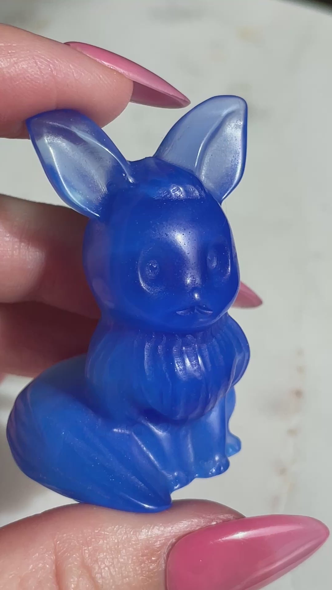 Pokémon figurine Evee carving opalite 
 Evee blue opalite display collectible blue pokemon gift for child Pokemon decor Evee stocking stuffer pokemon gift