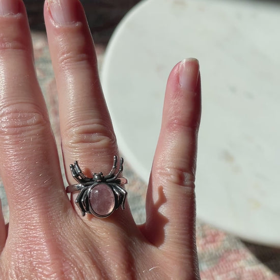 spider ring crystal jewelry strawberry quartz ring adjustable ring spider jewelry gift