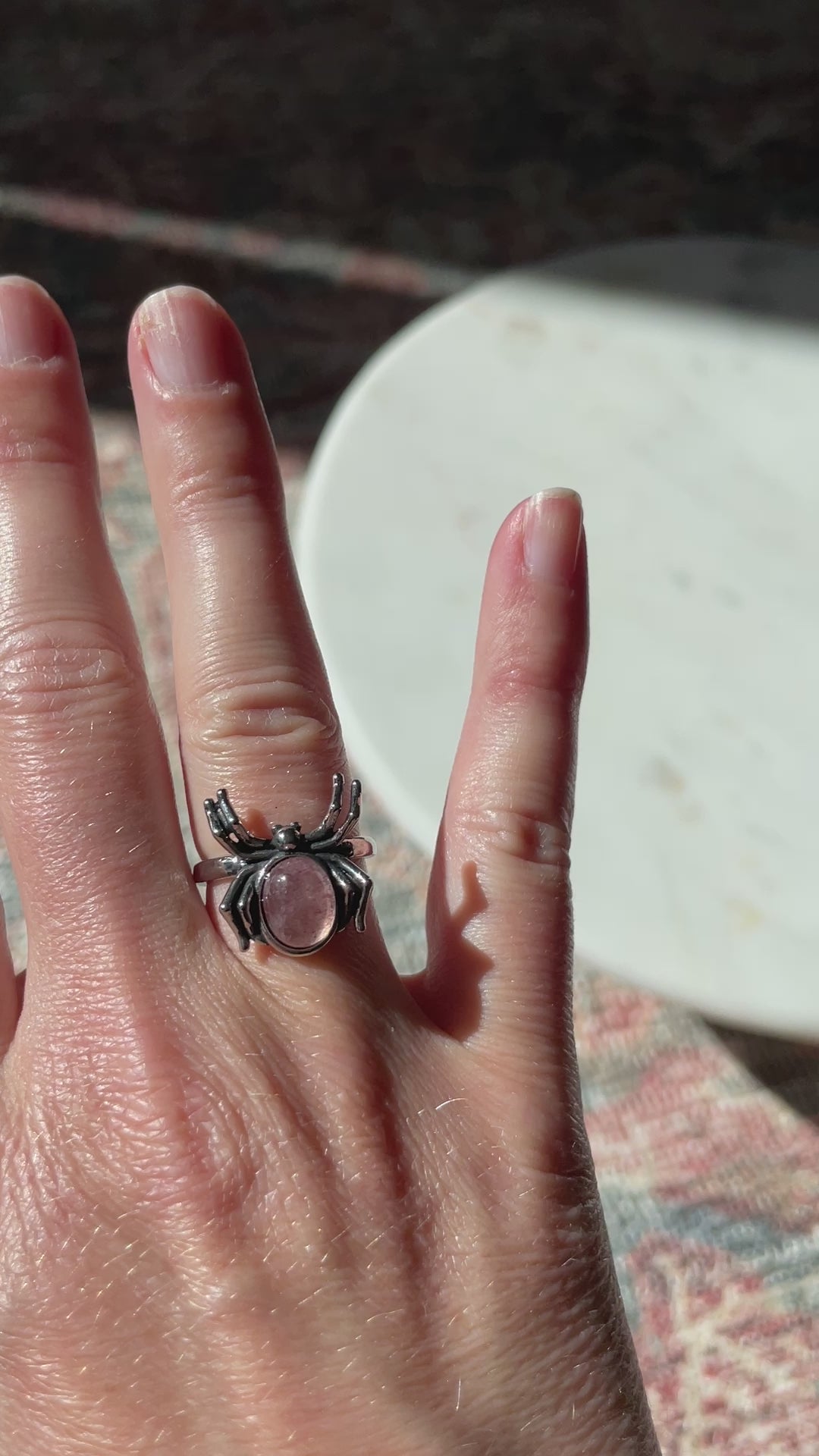 spider ring crystal jewelry strawberry quartz ring adjustable ring spider jewelry gift