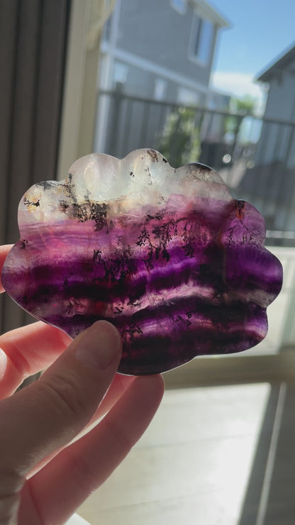 fluorite bowl fire quartz crystal purple pink crystal home decor sea shell dish ocean magic altar piece cancer gift for pisces ocean aesthetic