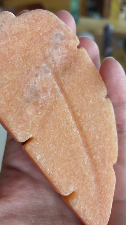 Orange Calcite Leaf | Crystal Carving