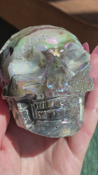 Aura Sphalerite Crystal Skull With Druzy and Rainbows