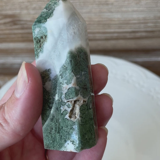 moss agate point crystal tower gift