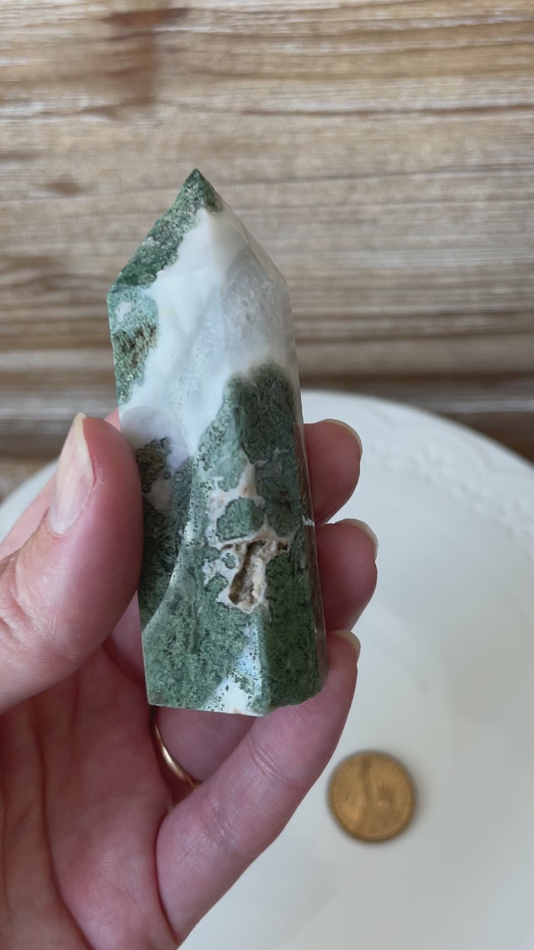 moss agate point crystal tower gift