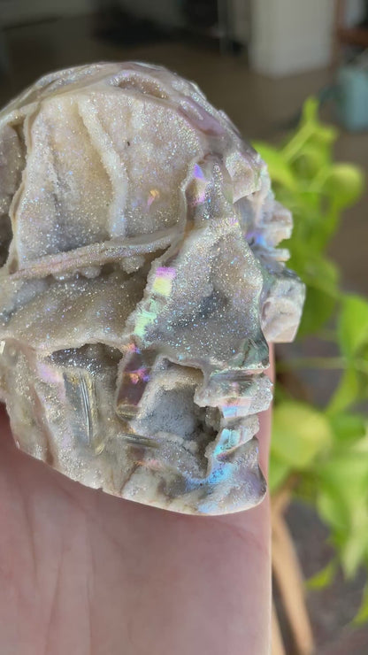 Aura Sphalerite Crystal Skull With Druzy and Rainbows