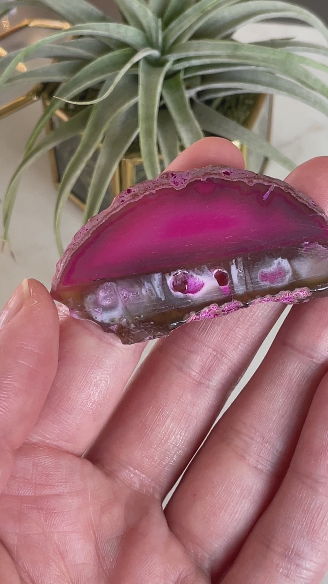 pink agate slice crystal slab gift