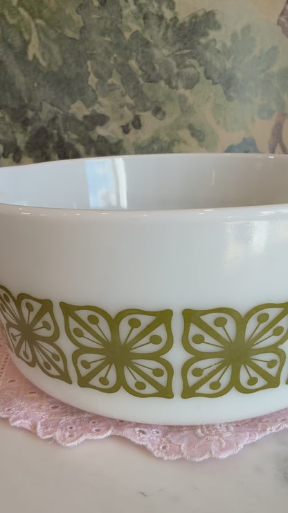 Vintage Pyrex Verde Square Flowers Casserole Dish 475-B with Lid