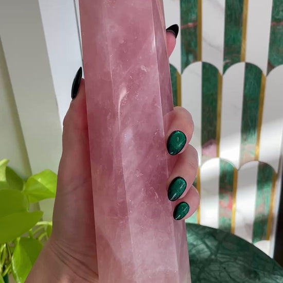 9 inch Rose Quartz Tower Crystal Statement Piece Home Decor Spiritual Gift Meditation Tool Love Stone Heart Chakra Crystal Natural Rose Quartz