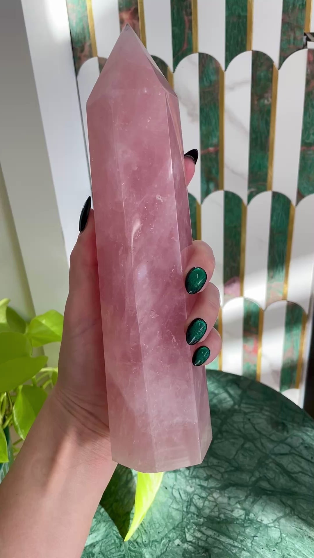 9 inch Rose Quartz Tower Crystal Statement Piece Home Decor Spiritual Gift Meditation Tool Love Stone Heart Chakra Crystal Natural Rose Quartz