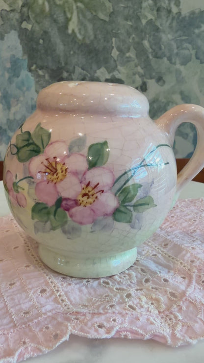 Antique Hand-Painted Porcelain Floral Shaker with Cork Stopper