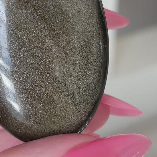 Energy Work Crystal Gold Sheen Obsidian Palm Stone Natural Shimmer Surface Meditation Practice Tool Sacred Space Essential Perfect Size Daily Ritual Guide Crystal Healing Support Personal Transformation Aid Manifestation Work Spiritual