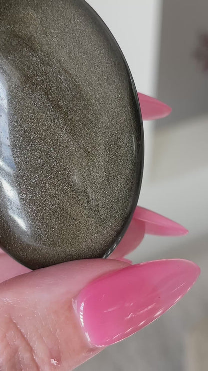 Energy Work Crystal Gold Sheen Obsidian Palm Stone Natural Shimmer Surface Meditation Practice Tool Sacred Space Essential Perfect Size Daily Ritual Guide Crystal Healing Support Personal Transformation Aid Manifestation Work Spiritual