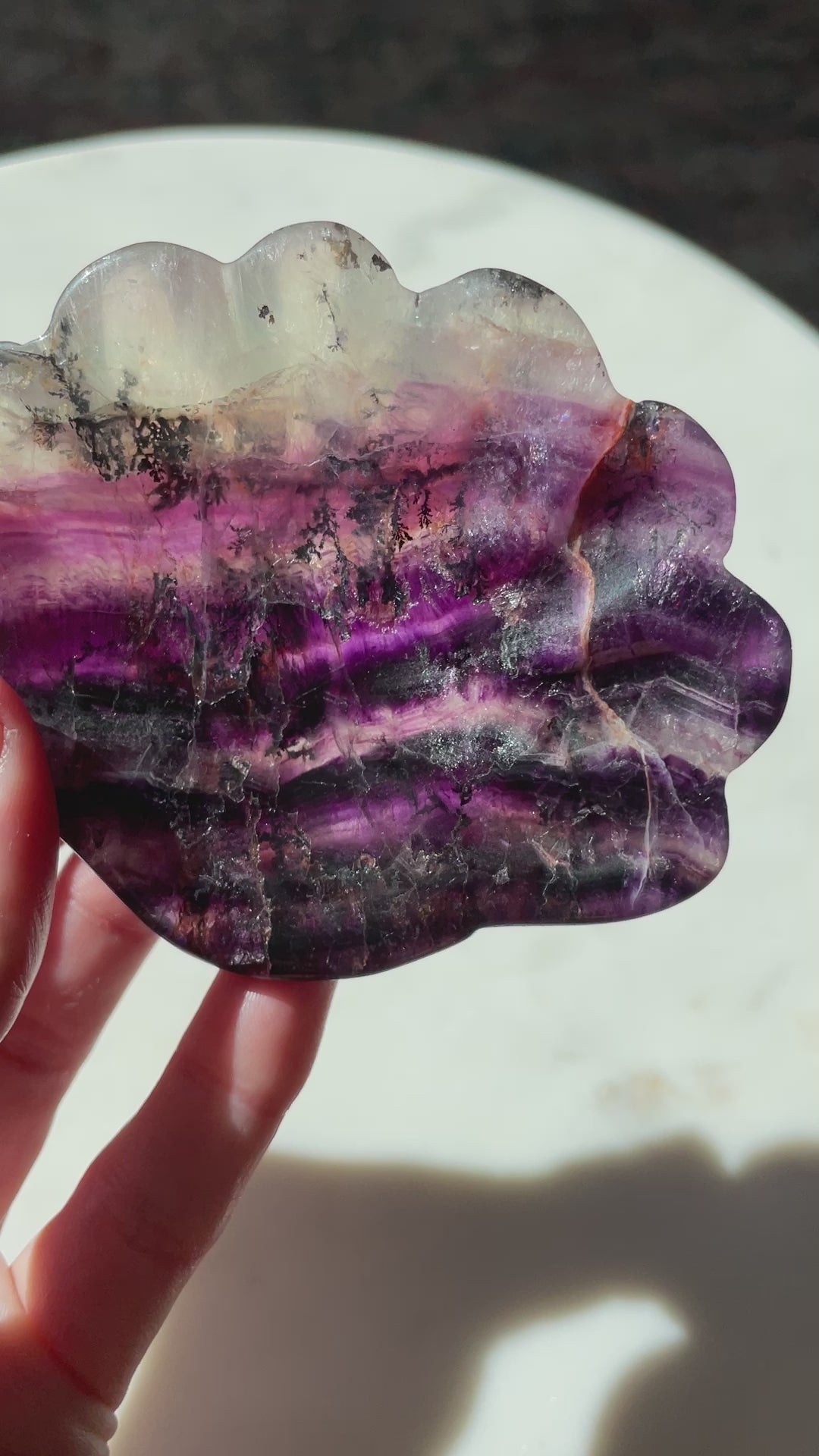 fluorite bowl fire quartz crystal purple pink crystal home decor sea shell dish ocean magic altar piece cancer gift for pisces ocean aesthetic