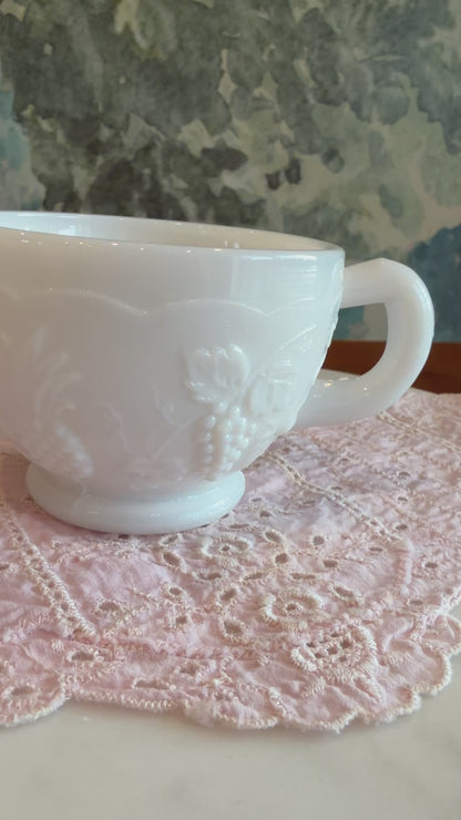 Vintage Westmoreland Milk Glass Fruits Punch Cup | Mid-Century Pressed Glass Drinkware