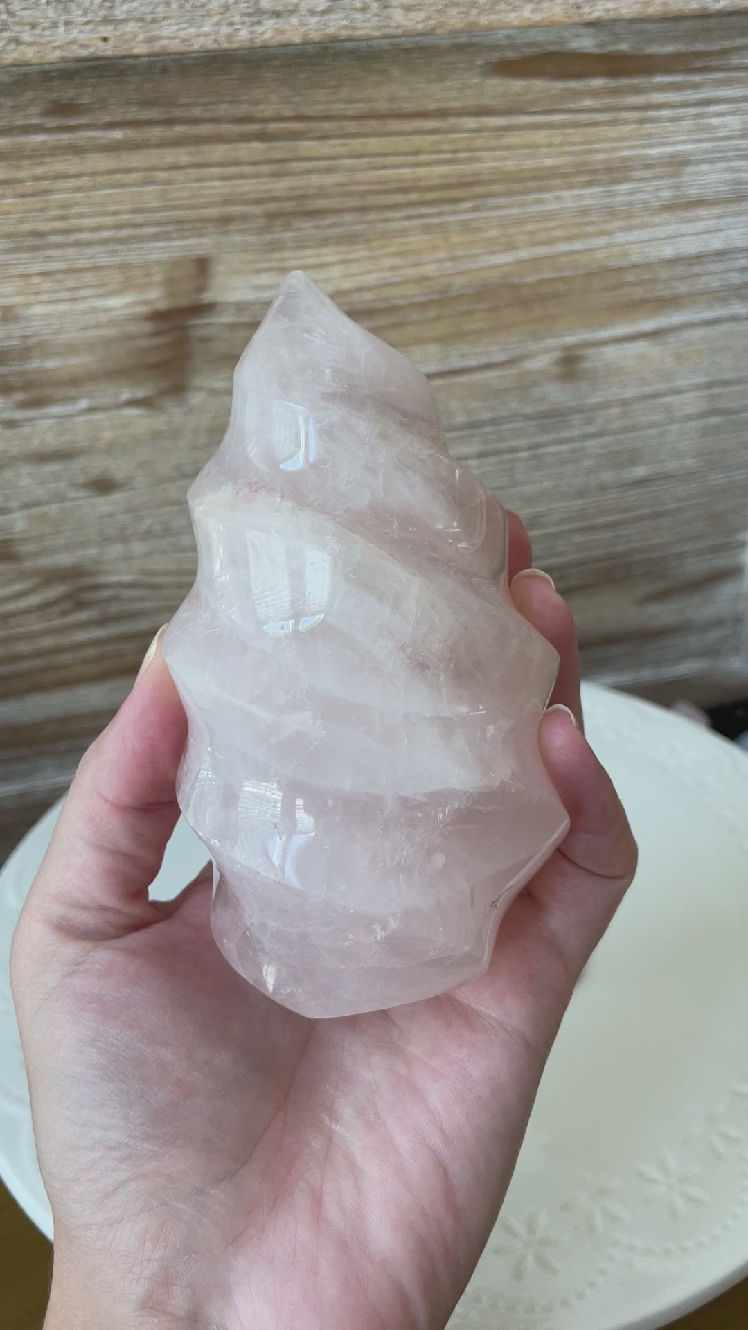 rose quartz pink crystal flame carving altar piece natural home decor rocks and gems witchy gift