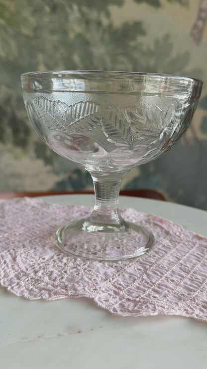 Set of 2 Vintage Pottery Barn “Orchard” Pressed Glass Fruit Footed Dessert Bowls | Arcoroc France