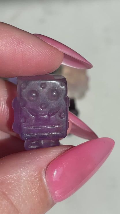 One (1) Mini Fluorite Spongebob Squarepants Crystal Carving | Intuitively Chosen