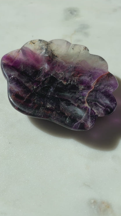 fluorite bowl fire quartz crystal purple pink crystal home decor sea shell dish ocean magic altar piece cancer gift for pisces ocean aesthetic