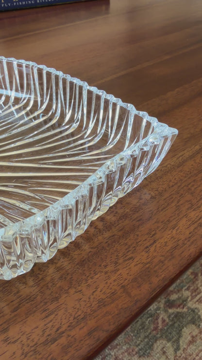 Vintage Crystal Leaf Serving Platter | 11-Inch Elegant Pressed Glass Serving Tray | Mid-Century Tableware
