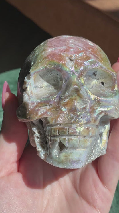 Aura Sphalerite Crystal Skull With Druzy and Rainbows
