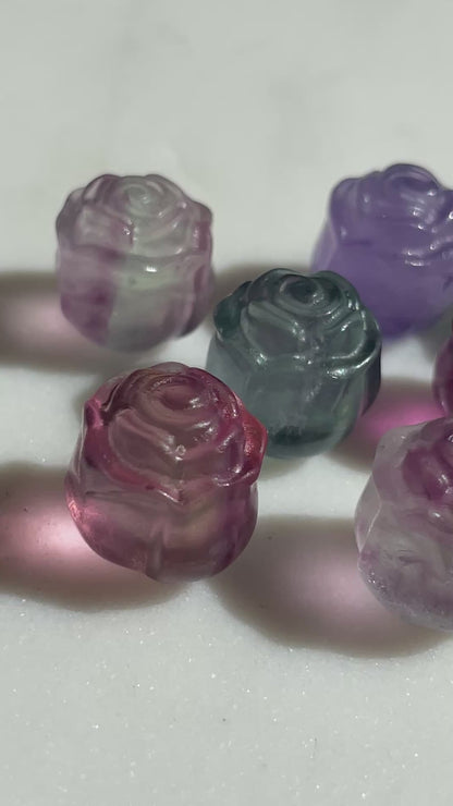One (1) Mini Fluorite Crystal Carving | Rose | Intuitively Chosen
